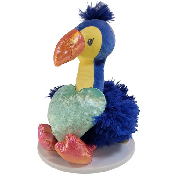 Blue Flamingo with Green Heart Plush Bird Stuffed Animal 12" Plushy Stuffy Soft - Picture 3 of 12